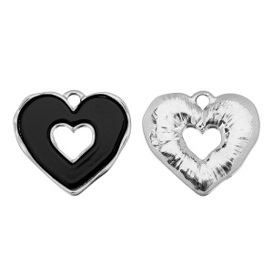 Подвеска "Сердце", родий, черный, 1 шт. (#CN-PN-149)