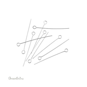 Пины с колечком 35 мм, родий, 10 шт. (#P08R)