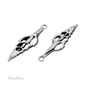 Подвеска "Ракушка-веретено - срез", ант. серебро, 1 шт. (#TC-2556-12)