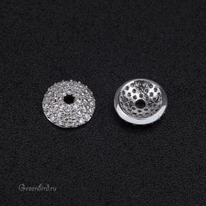 Шапочка с фианитами, родий, 1 шт. (#SVAC-13R)