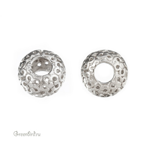 Бусина-шарм ажурная, матовый родий, 1 шт. (9H179), Корея