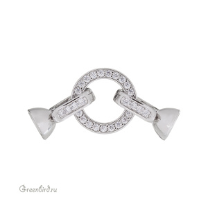 Замок часовой двойной с фианитами "Кольцо", родий, 1 шт. (#SV1701-Z006-R)