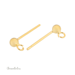 Пуссеты с шариком 3 мм, золото, пара (#SVAE-146BG)