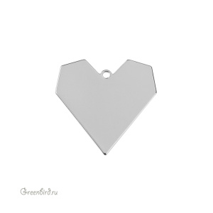 Подвеска плоская "Сердце", родий, 1 шт. (#SV1701-Pendant-73R)