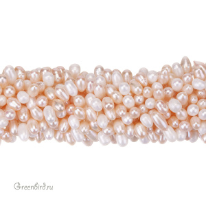 Жемчуг пресноводный "Рис" 9х5,7 мм, крем/персиковый, нить (#2957)