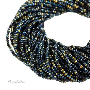 Бусины граненые рондели "Мини", уголь/золото, нить (#SVAB231)