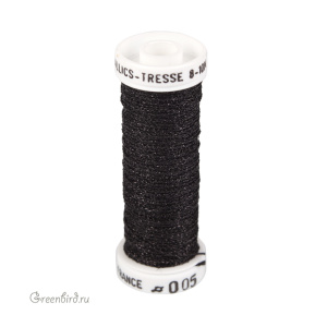 Металлизированная нить Tresse #8 AVAS, черный, 10 м (#8-005)