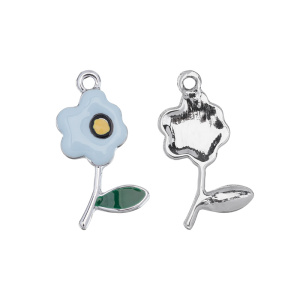 Подвеска с эмалью "Цветок", родий, голубой, 1 шт. (#CN-PN-058)