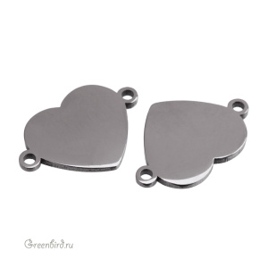 Коннектор плоский "Сердце", родий, 1 шт. (#SVA-STAMP-02R)