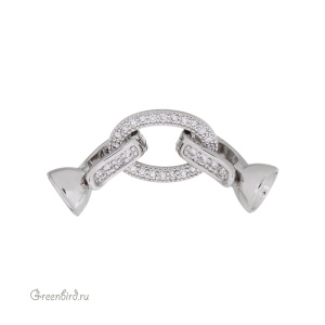 Замок часовой двойной с фианитами "Овал", родий, 1 шт. (#SV1701-Z007-R)