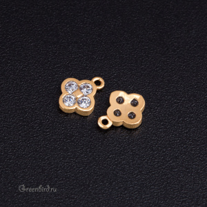 Подвеска с фианитами "Четырехлистник", золото, 1 шт. (#SVA-FIAN-111G)