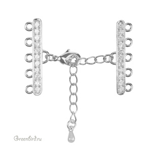 Замок-лобстер с удлинителем и коннекторами с фианитами, родий (#SVA-JF-03R)