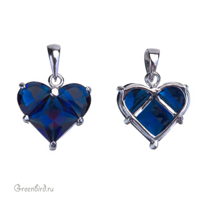 Подвеска "Сердце" с фианитами, родий, Indigo (#SVA-FIAN-045R)