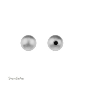 Бусина для вклеивания круглая 6 мм, матовый родий, 6 шт. (9B285), Корея