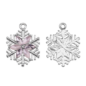 Подвеска "Снежинка" со вставками, цвет: родий, розовый, 1 шт. (#CN-PN-220R)