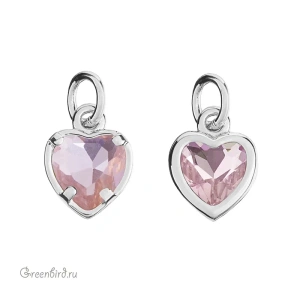 Подвеска "Сердечко-Мини" 8,5 мм с фианитом, родий, Rose, 1шт. (#SVA-FIAN-066R)