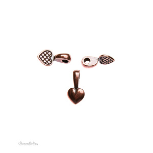 Бейл для вклеивания "Сердце", ант. медь, 1 шт. (#TC-5733)