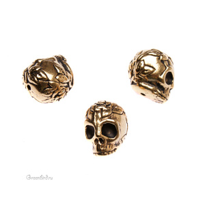 Бусина "Череп", ант. золото, 1 шт. (#TC-5685)