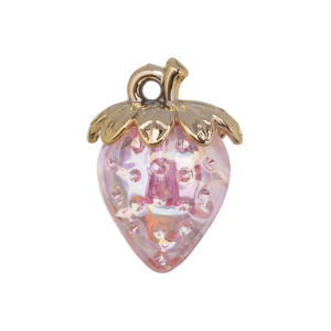 Подвеска "Клубничка", пластик, золото, розовый, 1 шт. (#SV1701-Pendant-194)