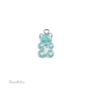 Подвеска "Мармеладный мишка", родий, бирюзовый, 1 шт. (#SVA-BASE-083R)