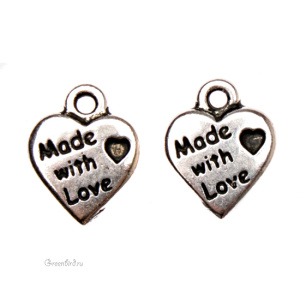 Подвеска "Сделано с любовью", ант. серебро, 1 шт. (#TC-2180)