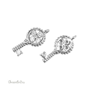 Подвеска "Ключ" с фианитами, родий, 1 шт. (#SVA-FIAN-112R)