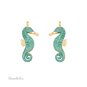 Подвеска "Морской конек" 22 мм, эмаль, зеленый, золото, 1 шт. (#SV1701-Pendant-95G)