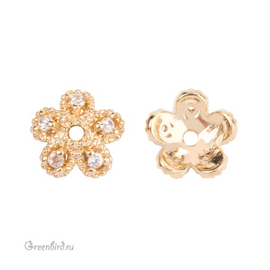 Шапочка с фианитами "Цветок", золото, 1 шт. (#SVAC-09G)