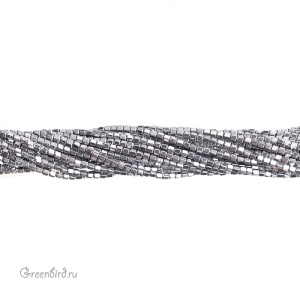 Бусины Геметин 2 мм, шестигранные рондели, цвет: никель, нить (#SV-HMT-04)
