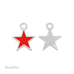 Подвеска с эмалью "Звездочка", родий, красный, 1 шт. (#SV1701-Pendant-130R)