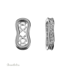 Коннектор-спейсер с фианитами "Двойной", родий, 1 шт. (#SV1701-C23R)