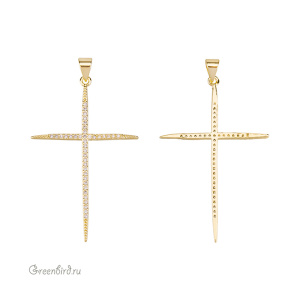 Подвеска "Крестик" с фианитами, 45 мм, золото, Crystal (#SVA-FIAN-150G)