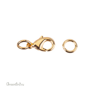 Замок-лобстер 10 мм, золото, 1 шт. (#SV1701-JS-09G)