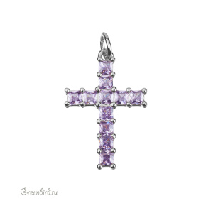 Подвеска "Крестик", кристаллы, родий, Violet (#SVA-FIAN-094R)