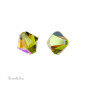 Swarovski 5328 Биконус 8 мм, оливин радужный (#228AB), 1 шт.