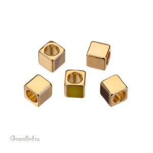 Бусина "Куб" 4 мм, золото, 1 шт. (#SV1701-Bead-04G)
