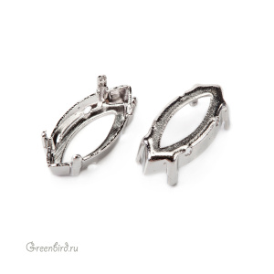 4228 Оправа для ювелирного кристалла Navette 15х7 мм, белая бронза