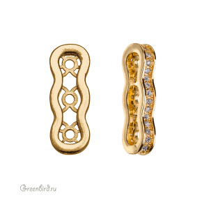 Коннектор-спейсер с фианитами "Тройной", золото, 1 шт. (#SV1701-C57-G)