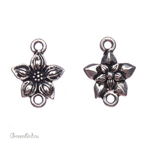 Коннектор "Жасмин", ант. серебро, 1 шт. (#TC-3059)