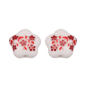 Бусина керамика с узором "Цветок" 15х14 мм, красно-белый, 1 шт. (#SVA-CRM-76)
