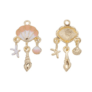 Подвеска с эмалью "Ракушки", золото, белый, оранжевый, 1 шт. (#CN-PN-012)