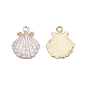 Подвеска с эмалью "Морская ракушка", жемчуг, золото, 1 шт. (#CN-PN-025)