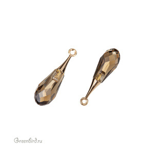 Swarovski 6532 подвеска Капля с бейлом 21 мм, золото, дымчатый кварц (#225), 1 шт.