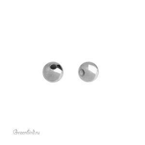 Бусина полая 5 мм, родий, 1 шт. (#SVABM-203R)