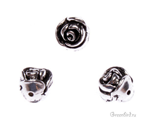 Бусина "Роза", ант. серебро, 1 шт. (#TC-5611-12)