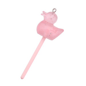 Подвеска "Уточка на палочке", пластик, розовый, 1 шт. (#SV1701-Pendant-177)