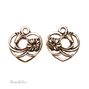 Подвеска "Сердце в цветах", ант. золото, 1 шт. (#TC-2385)