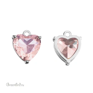Подвеска "Сердце" 12,5 мм, фианит Pink, родий, 1 шт. (#SVA-FIAN-082R)