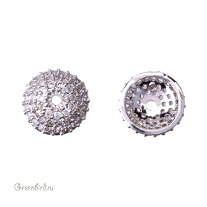 Шапочка с фианитами, родий, 1 шт. (#SVAC-14R)