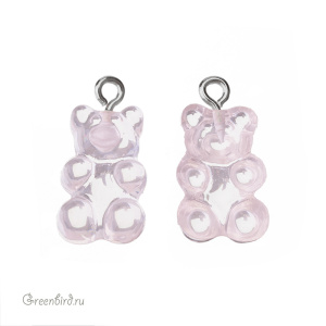 Подвеска "Мармеладный мишка", родий, нежно-розовый, 1 шт. (#SVA-BASE-054R)